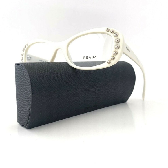 New PRADA Frames Off White Womens VPR21R Acetate Cat Eye Eyeglasses Authentic - Picture 1 of 8